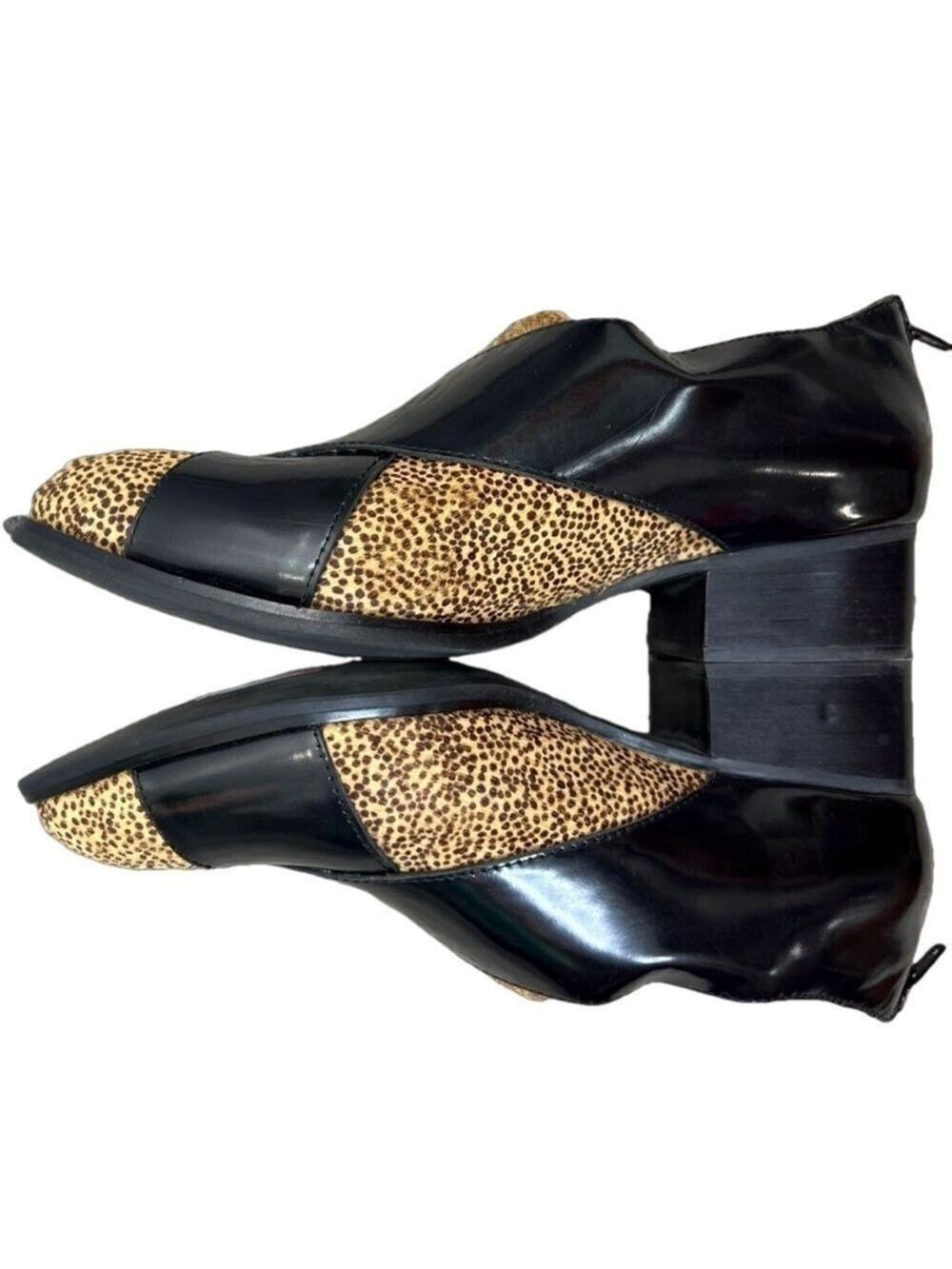 Jeffrey Campbell Ibiza handmade black patent leather cheetah calf hair shoes 36
